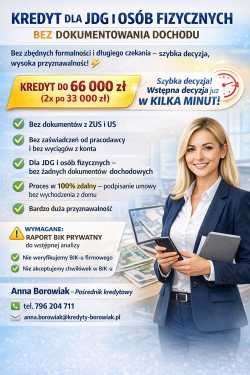 KREDYT DLA JDG I OSÓB FIZYCZNYCH BEZ DOKUMENTOWANI