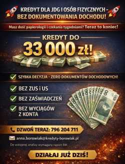 KREDYT DLA JDG I OSÓB FIZYCZNYCH – BEZ DOKUMENTOWA
