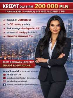 KREDYT DLA FIRM DO 200 000 PLN TYLKO NA KPiR