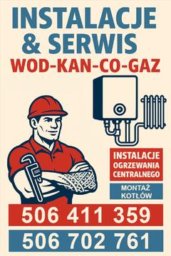INSTALACJE SERWIS WOD-KAN-CO-GAZ Montaż kotłów gazowych instalacje ogrzewania centralnego Tel